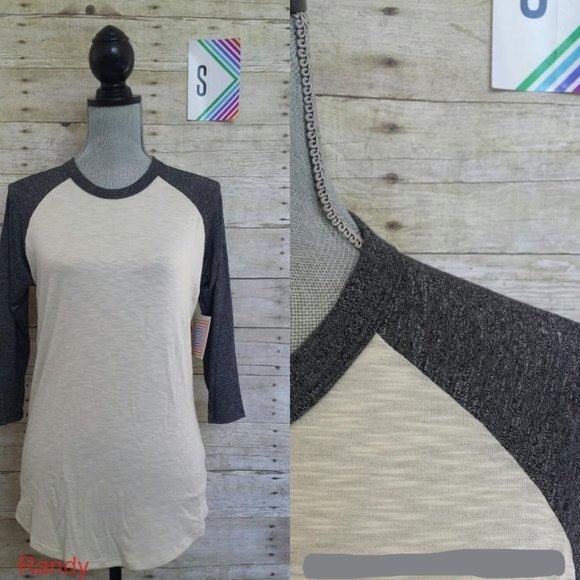 LuLaRoe Randy Top S - Unisex - Cream/Ivory and Black Heathered Sleeves and Trim - Picture 1 of 1